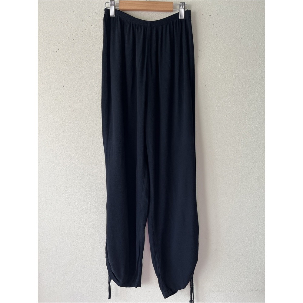 Johnny Was Gauze Pleated Detail Ankle Pull-On Navy blue pant Sz S Beachy Comfy